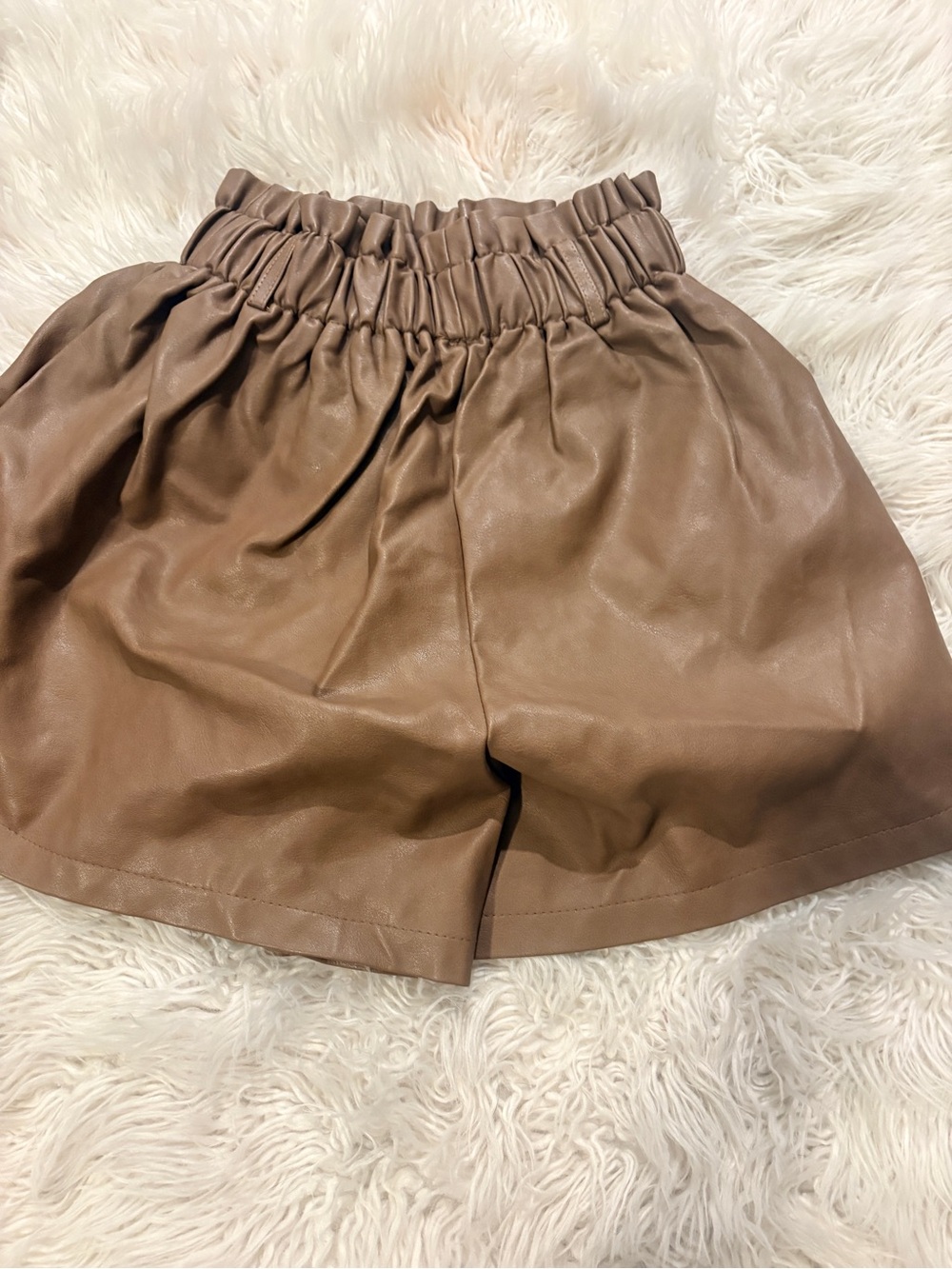 Fashion Nova High-Waist Faux Leather Paperbag Shorts in Brown